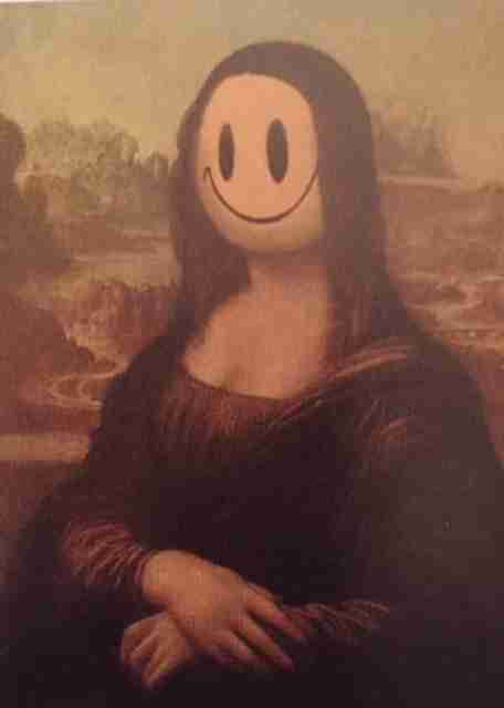 Bansky, Mona Lisa with a smile, left at the Louvre Museum in 2004.