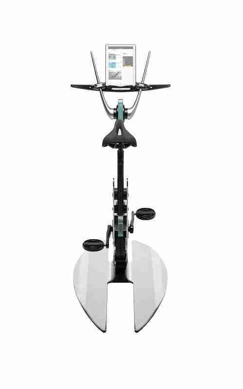 ciclotte-teckell-tablet-500x800px.jpg Clclotte Dachshund, overhead view.<br />
Stationary bike with tablet and additional handlebar.