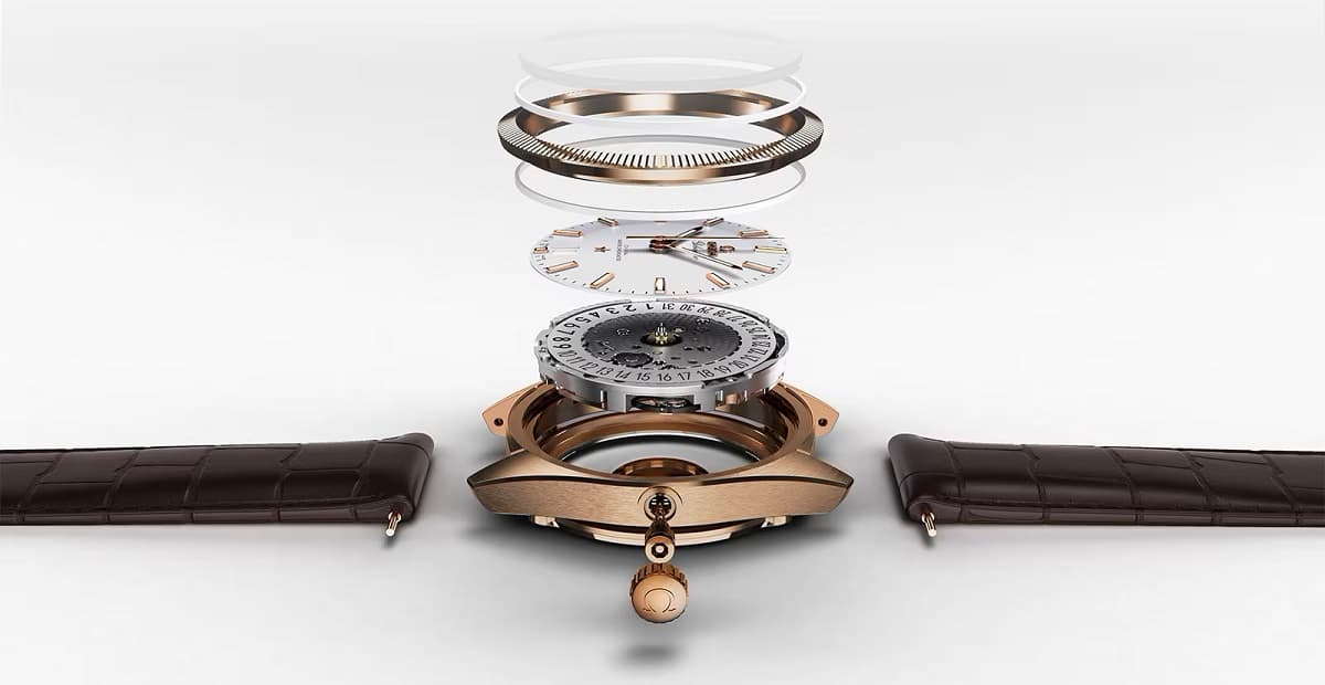manufactura-despiece-reloj-omega-1200x620px.jpg Factory. presentation, in superimposition, of the main parts of an Omega watch.