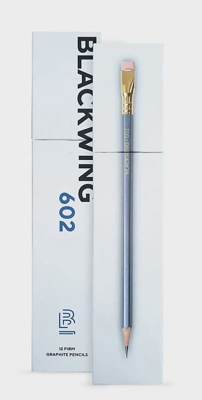 Palomino Blackwing 602. Image of the iconic 12-count cardboard case of the famous Blackwing 602 pen. The presentation box with 12 pcs. Blackwing Natural pencil.  