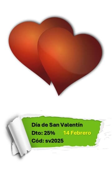 dia-de-San-Valentin-360x560px.jpg Imagen de las Rebajas por el día de San Valentín. Dos corazones rojos sobre un papel rasgado con texto sobre fondo verde.