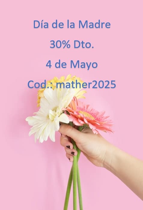 dia-de-la-madre-2025-elena-koycheva-DGQNKg5sAeY-unsplash-476x700px.jpg Rebajas Día de la Madre. Imagen de una mano con un ramo de flores sobre fondo rosa. 30% Descuento, código: mather2025.