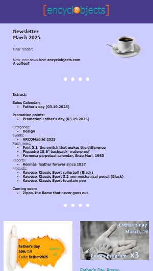 Image from the cover of the encyclobjects.com Newsletter for the month of March 2025.