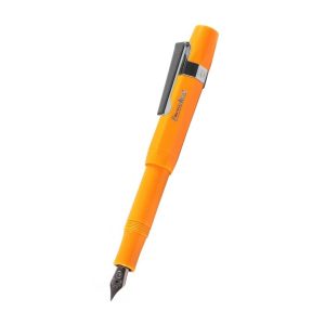 Kaweco, Classic Sport Orange fountain pen. Open presentation with clip in writing position. 