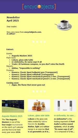 Cover of the April 2025 newsletter from encyclobjects.com, image.