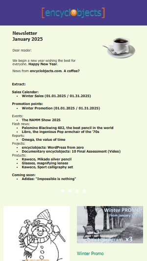 Cover of the January 2025 newsletter from encyclobjects.com, image